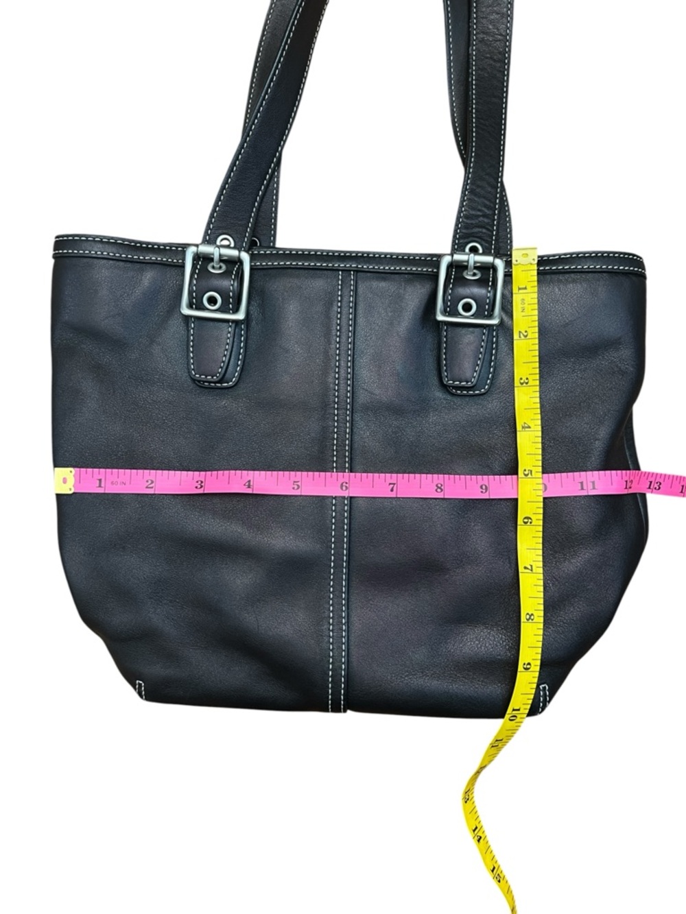Coach Vintage Hampton Brown Bronze Leather Contrast Stitch Buckle Shoulder Tote - Picture 12 of 13